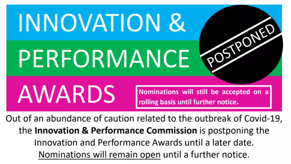 Flyer for Innovation & Performance Awards. Postponed.
