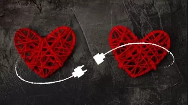 graphic of two hearts connected through a plug